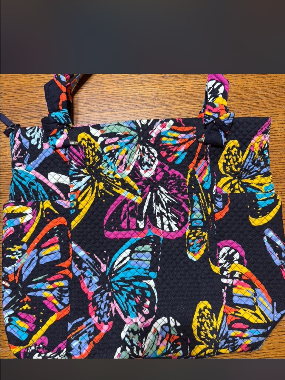 New Vera Bradley Butterfly Print tote - Black with Multicolor Accents - Picture 2 of 4